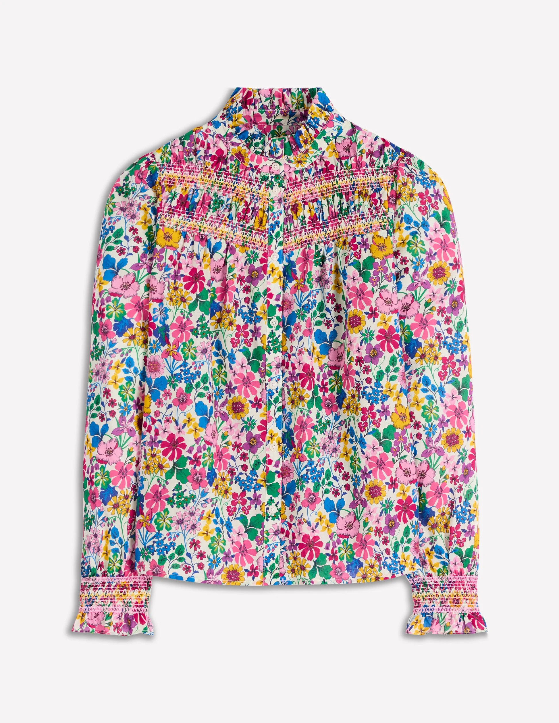 Esme Smocked Detail Frill Top-Multi, Blossoming Garden | Boden (US)