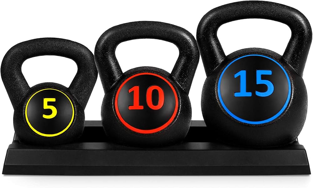 Best Choice Products 3-Piece Kettlebell Set with Storage Rack, HDPE Coated Exercise Fitness Concr... | Amazon (US)