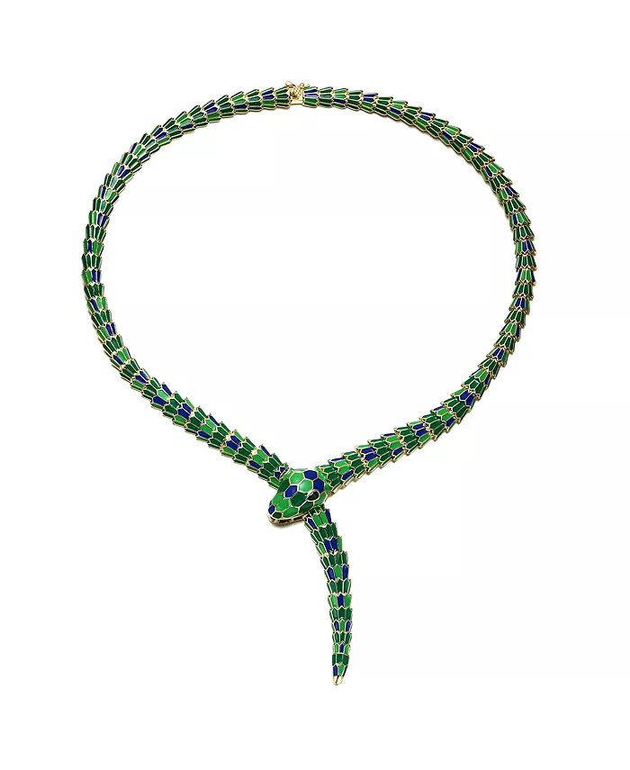 Rachel Glauber Enchanting Emerald Cubic Zirconia Snake Collar Necklace in 14k Yellow Gold Plating... | Macy's