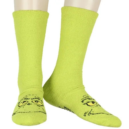 Dr Seuss The Grinch Who Stole Christmas Adult Fuzzy Holiday Gripper Slipper Socks Crew Socks OSFM | Walmart (US)