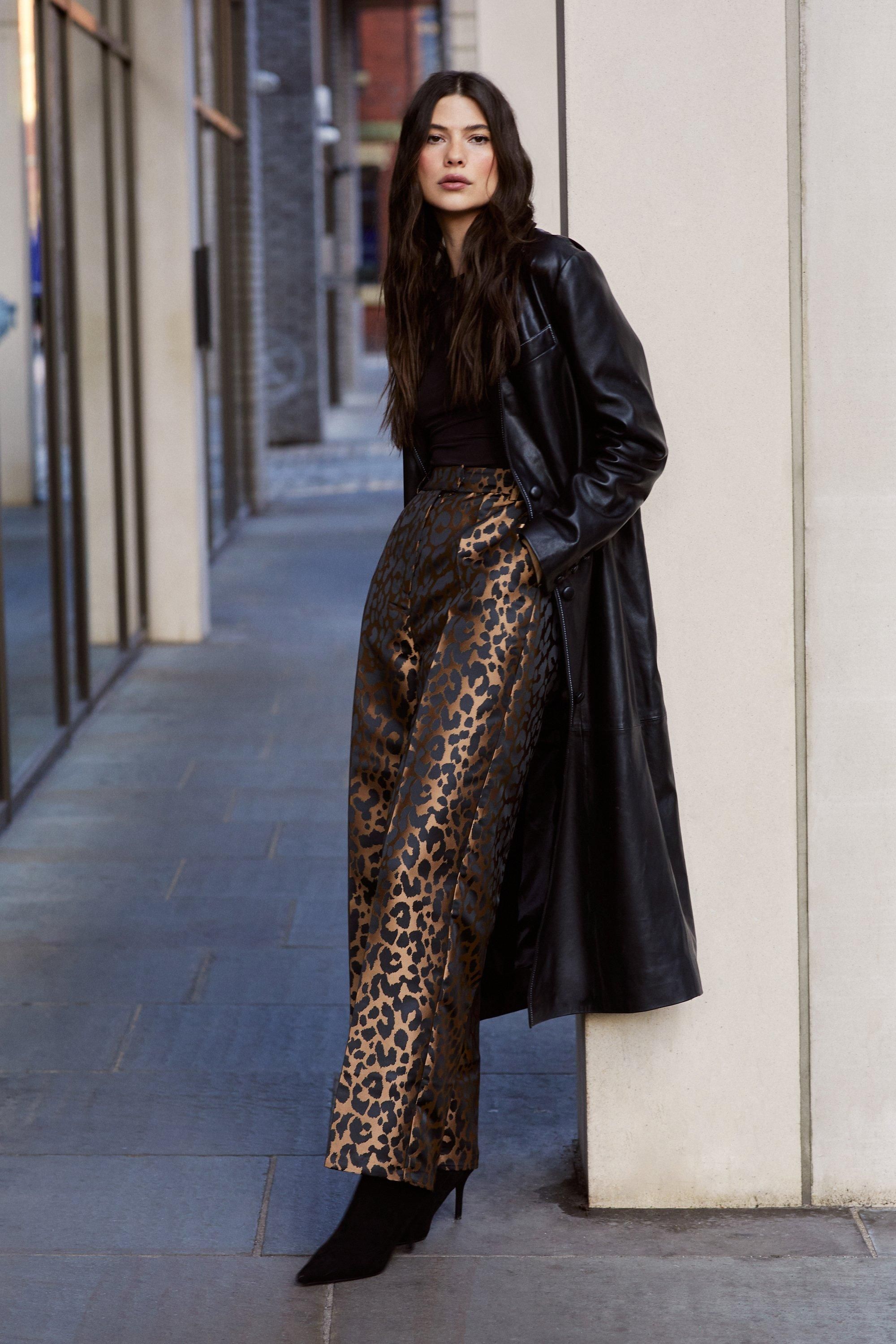 Jacquard Animal Print Trousers | Warehouse UK & IE