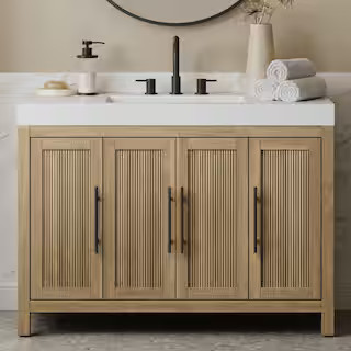 Glacier Bay Cargrove 48 in. Single Sink Oak Bath Vanity with White Resin Composite Top (Assembled... | The Home Depot