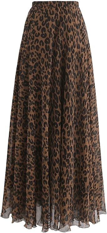 GORGLITTER Women's Plus Leopard Animal Print Long Skirts Y2k Cheetah Flare Chiffon Maxi Skirt Tre... | Amazon (US)