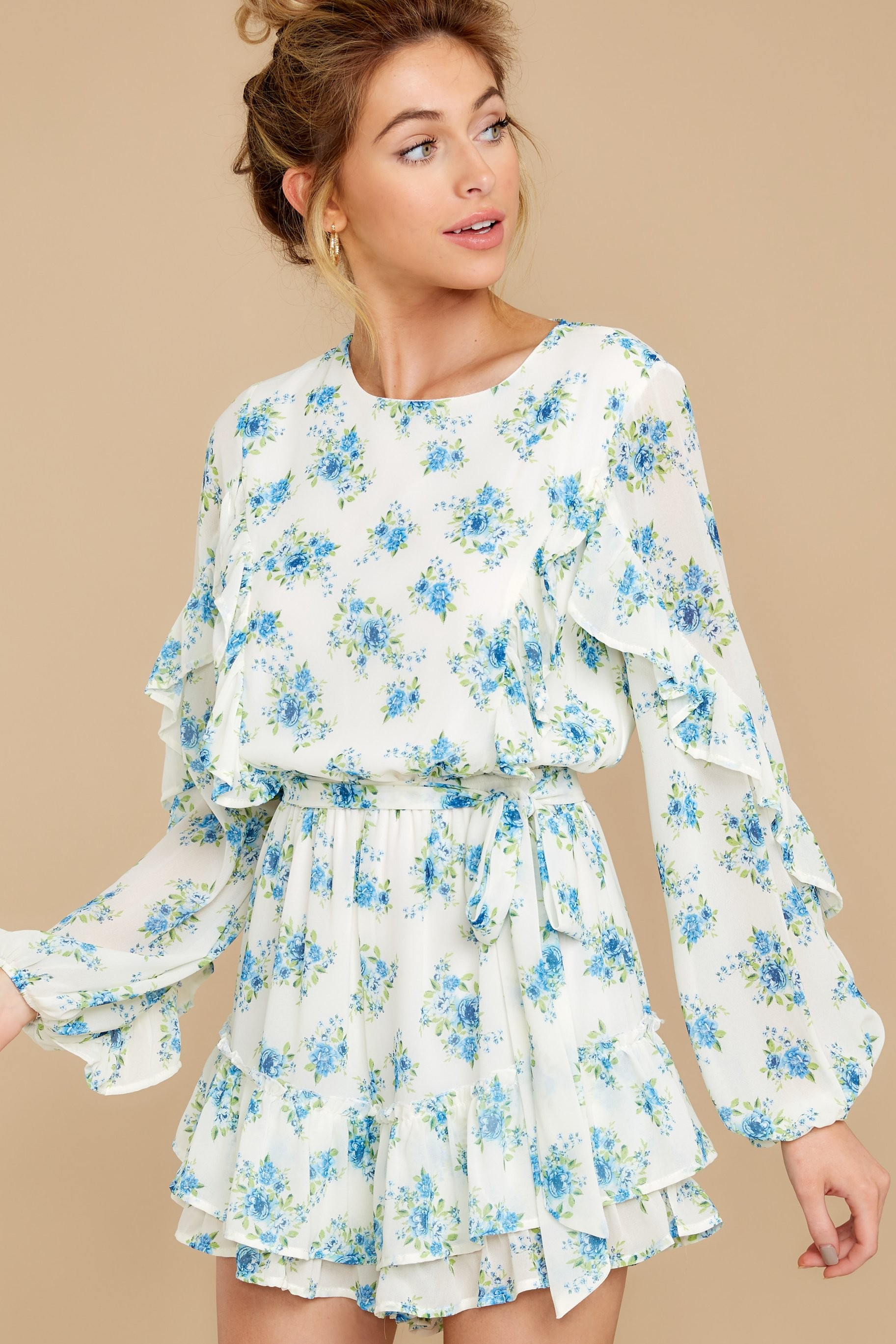 All About Spring Ivory Floral Print Romper | Red Dress 