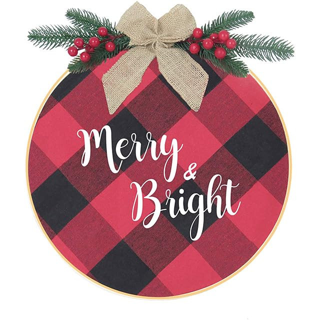 Jetec Merry Christmas Decorations Wreath Christmas Hanging Sign Rustic Burlap Wooden Holiday Deco... | Amazon (US)