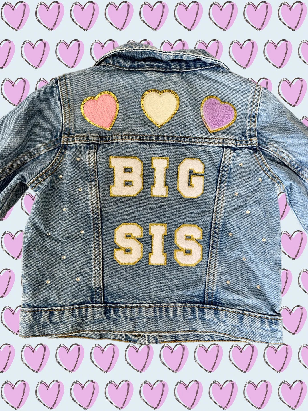 BIG SIS Pregnancy Announcement Jean Jacket With Patches Baby Announcement Jacket Custom Jean Jack... | Etsy (US)