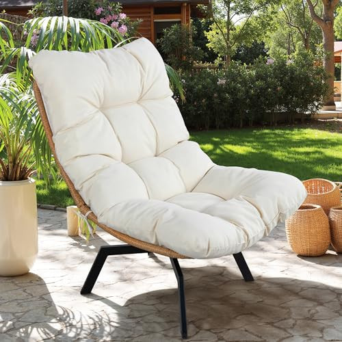 Vongrasig Swivel Wicker Chair PE Rattan Chair with Cushion, Oversized Patio Lounge Chair for Outdoor, Indoor, Balcony, Backyard, Garden, Living Room, Beige | Amazon (US)