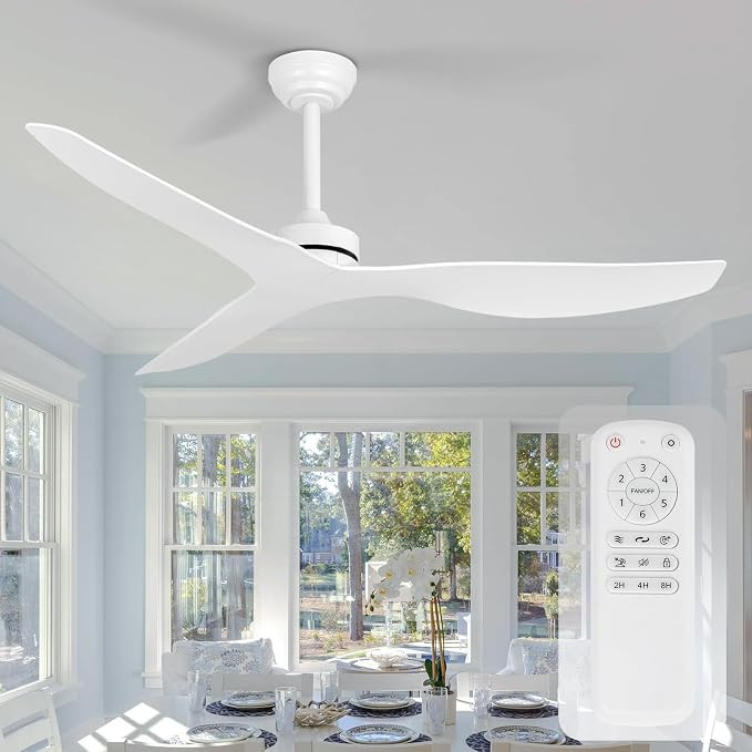 Ceiling Fans without Light,52 Inch Ceiling Fan with Remote Control,3 Reversible Blade,White Ceili... | Amazon (US)