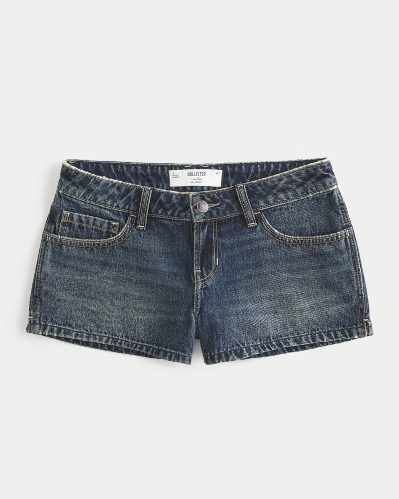 Women's Low-Rise Dark Wash Denim Mini Shorts from Hollister | Hollister (US)