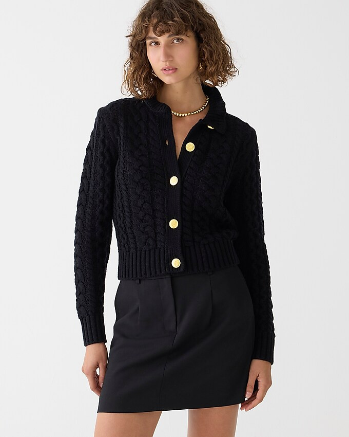 Cable-knit ruffleneck cardigan sweater | J. Crew US