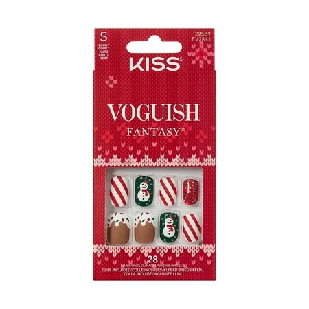 KISS Voguish Fantasy Holiday Press On Nails ‘Snow Pops’ Multicolor Short Squoval 28 Count | Walmart (US)