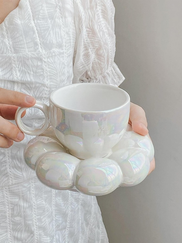 2pcs Solid Color Mug & Flower Design Saucer, Modern Porcelain Mug Set For Home, Office | SHEIN