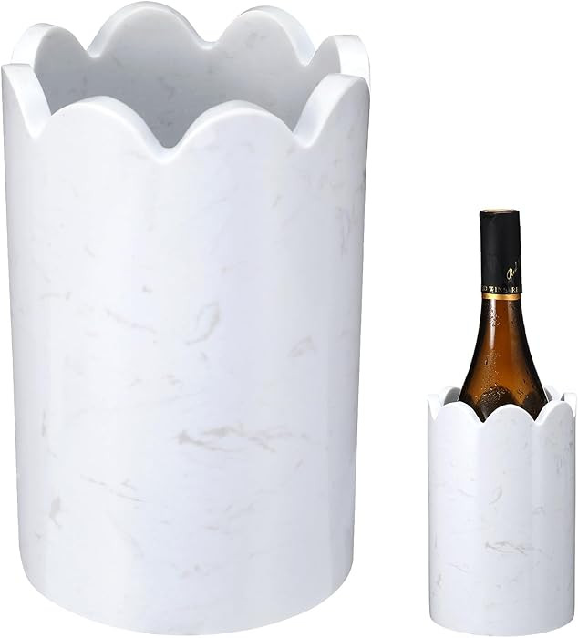 Scalloped Marble Wine Chiller 750ml Wine Bottle Chiller Bucket White Champagne Cooler Tabletop Ke... | Amazon (US)