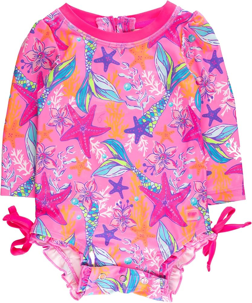 RuffleButts Baby Girls UPF 50+ Sun Protection Floral Printed Long Sleeve One Piece Rash Guard Swi... | Amazon (US)