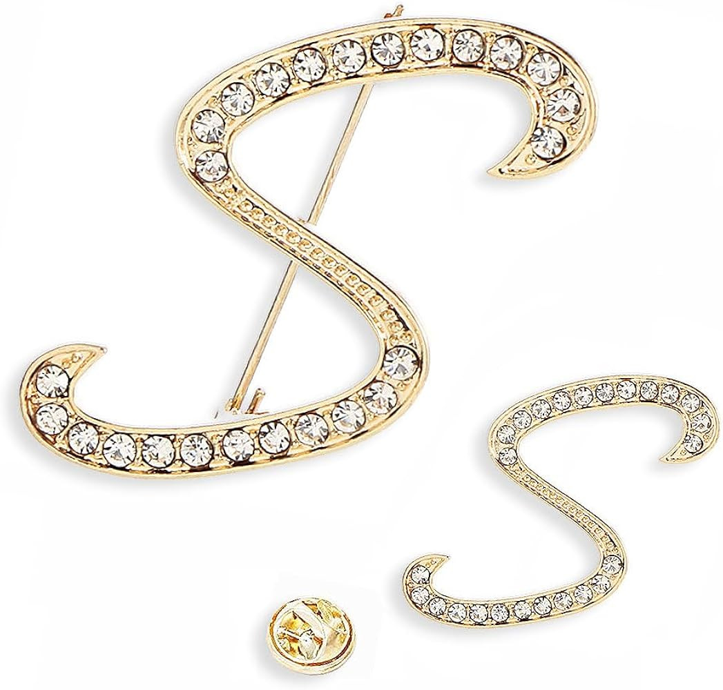 SINNKYA-Z Woman’s 26 Letter Initial Brooch Pins, Gold Clear Crystal Rhinestone Breastpins Lette... | Amazon (US)