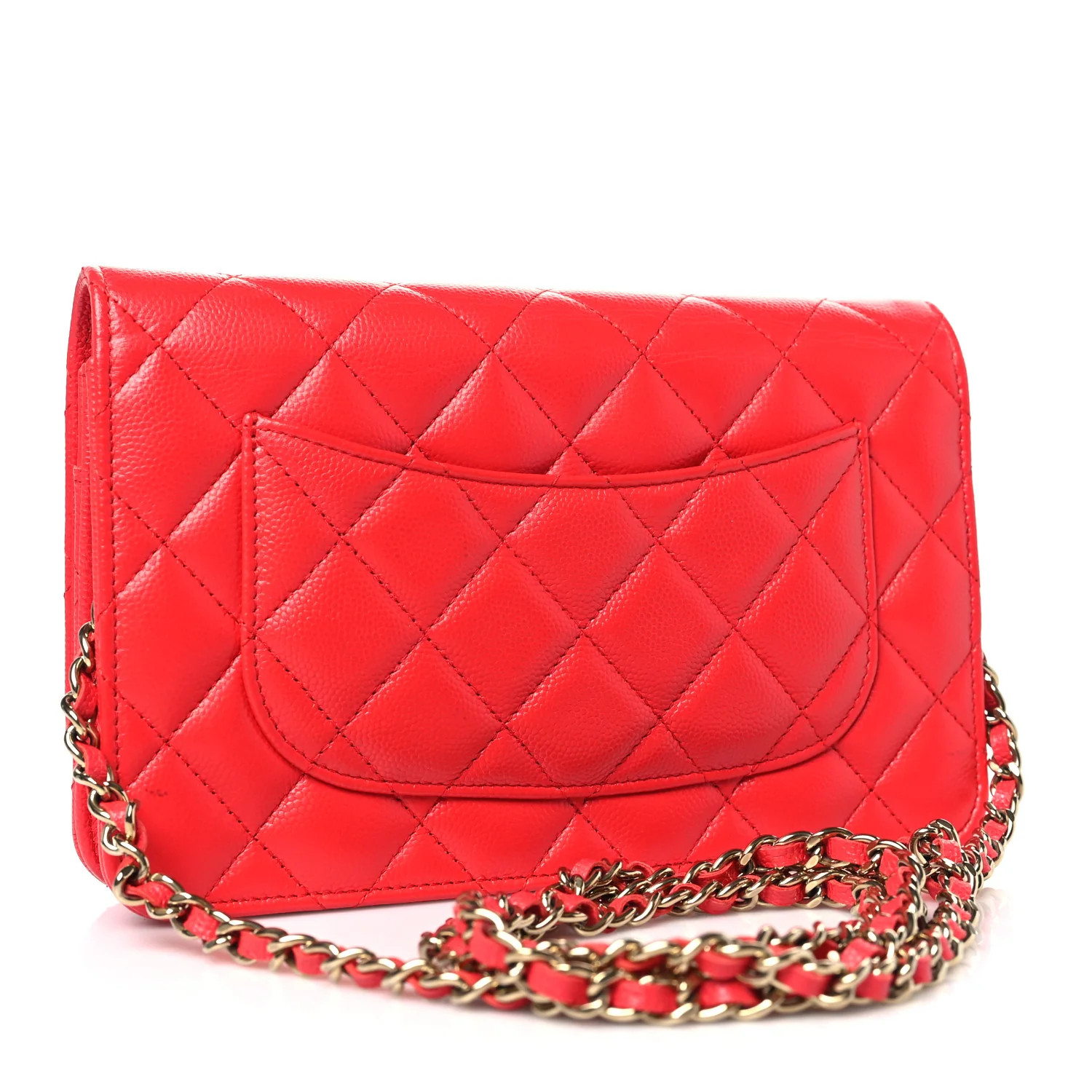 Caviar Quilted Wallet on Chain WOC Red | FASHIONPHILE (US)