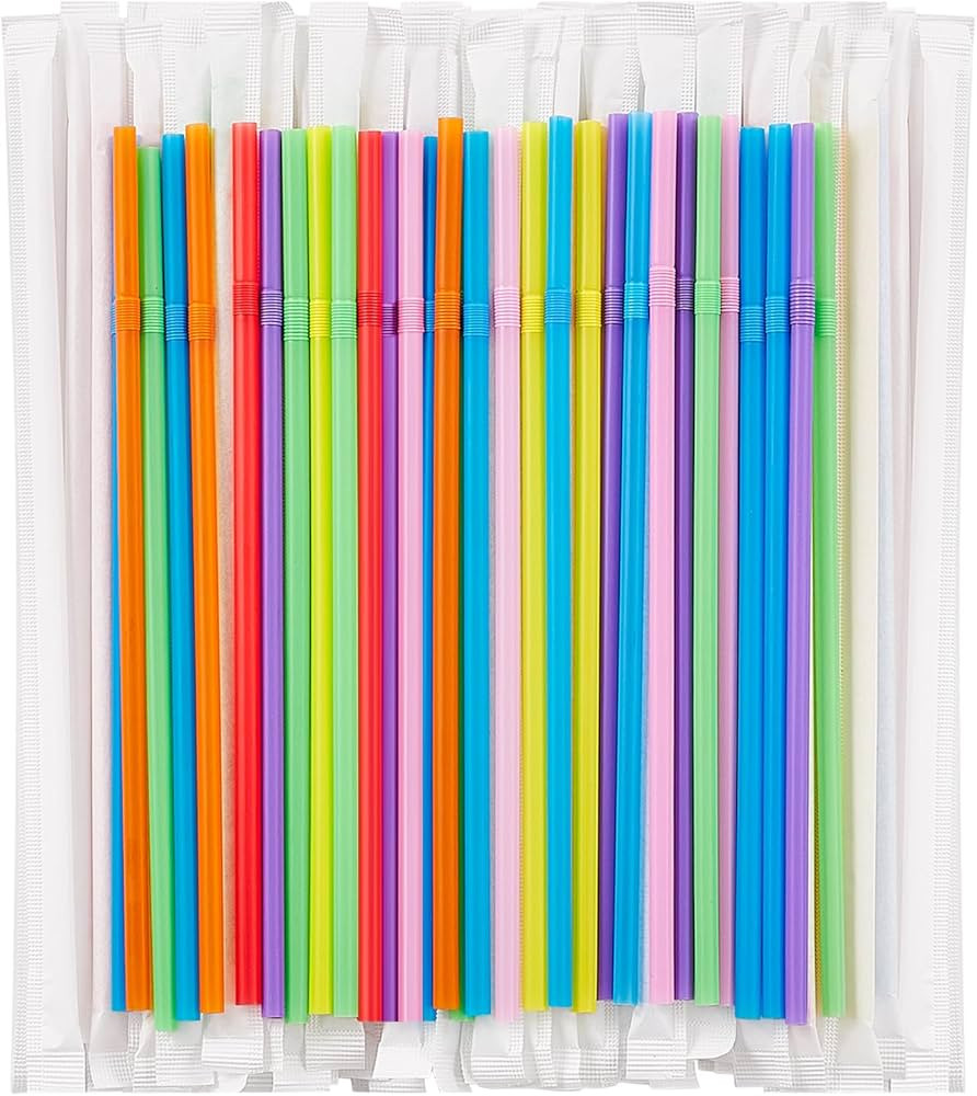 [Individually Wrapped] 100 Pcs Colorful Flexible Plastic Straws, Disposable Bendy Straws, 8.26" L... | Amazon (US)