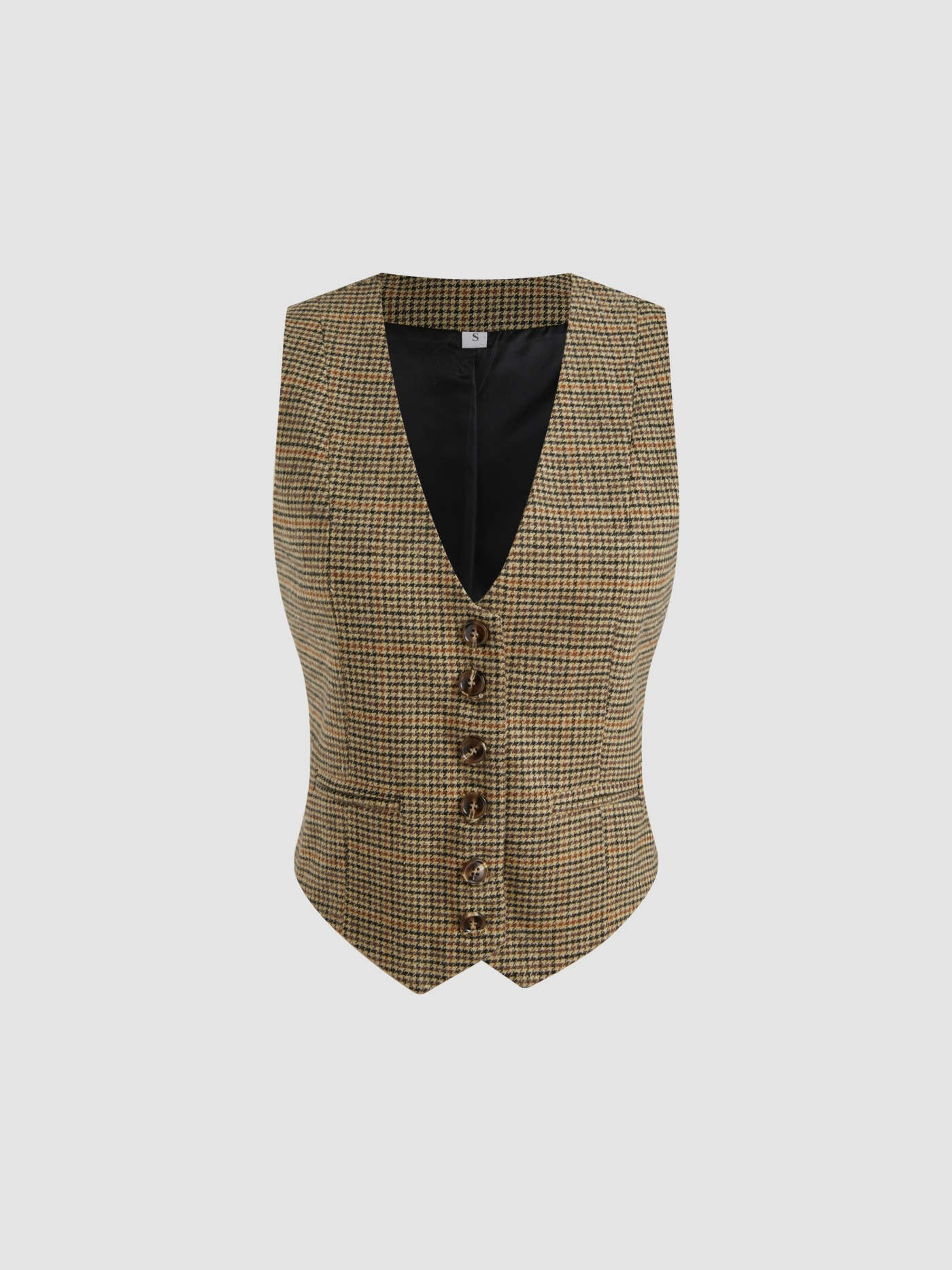 V-neck Check Button Blazer Vest | Cider