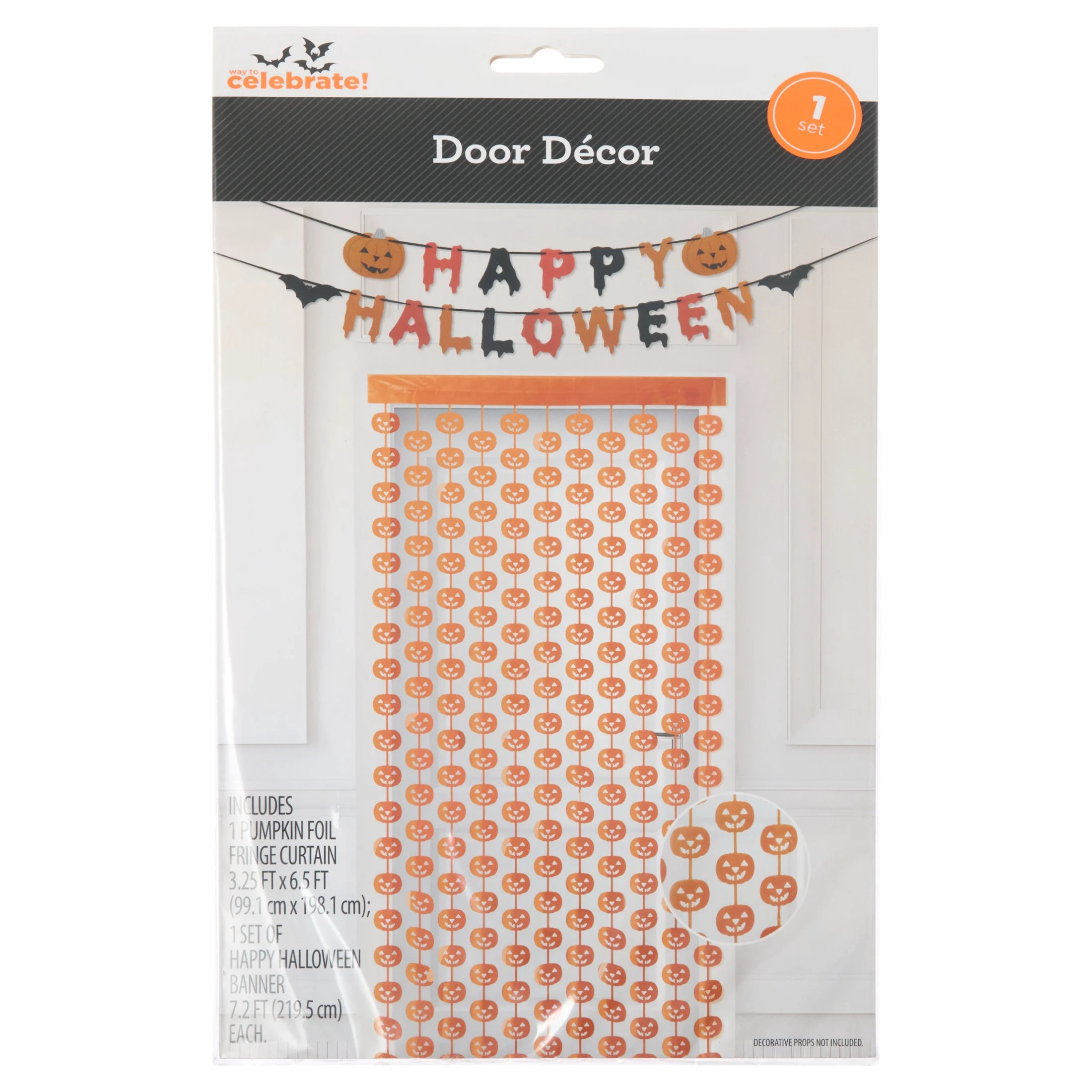 Pumpkin Fringe and Banner Door Decoration Set, Multicolor, Halloween by Way To Celebrate - Walmart.com | Walmart (US)