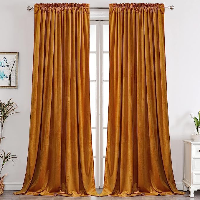 Benedeco Blackout Yellow Velvet Curtains for Bedroom Window, Light Filtering Drapes for Living Ro... | Amazon (US)