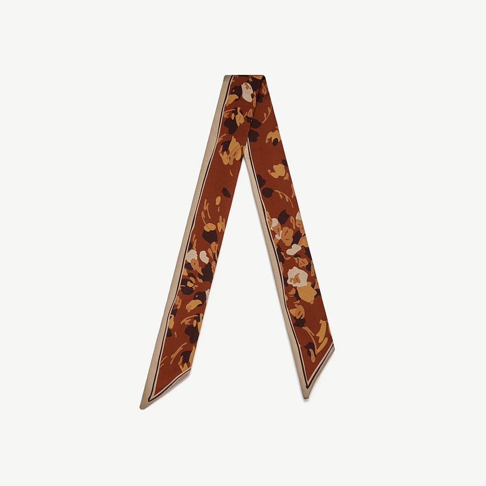 Silk Skinny Scarf - Sand/Oxblood Pop Flowers | Strathberry | Strathberry
