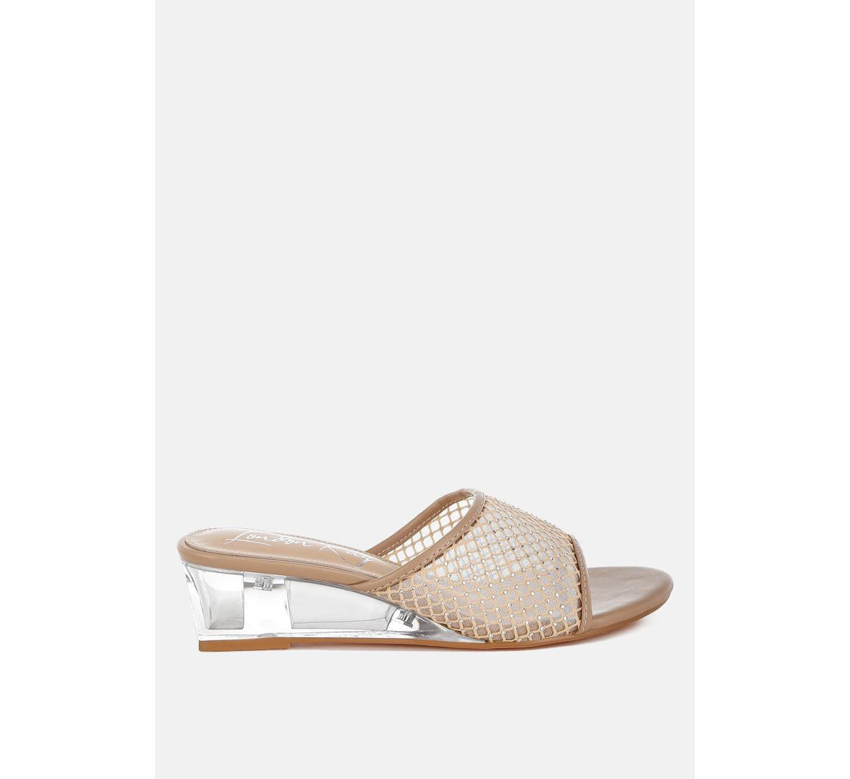 Tempra Mesh Clear Heel Wedge Sandals - Light beige | Macy's