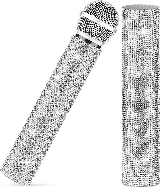 Facmogu Silver Mic Handle Cover, Rhinestones Mic Handle Sleeve for Party & TV Show, Microphone Co... | Amazon (US)