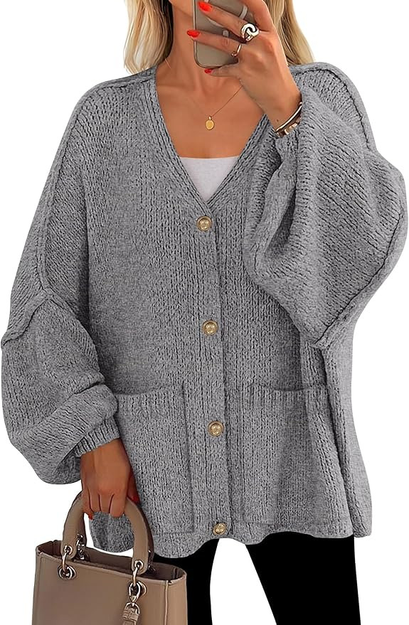 PRETTYGARDEN Fall Chunky Cardigan Sweaters for Women 2026 Button Long Lantern Sleeve Knit Oversiz... | Amazon (US)