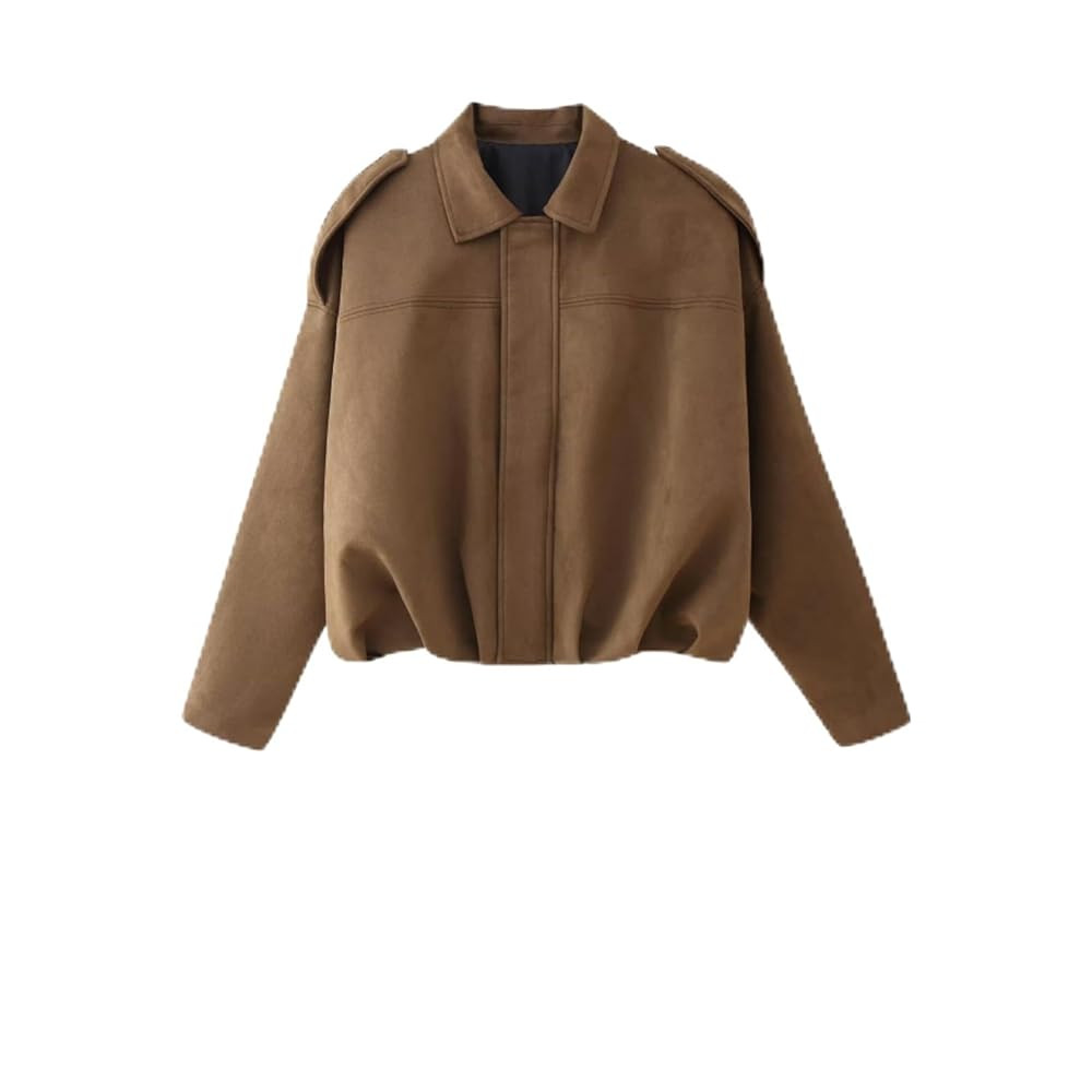 Womens Bomber Jacket Oversized Faux Suede Cropped Coat Batwing Sleeve Trendy Fall Zip Up Motorcyc... | Amazon (US)