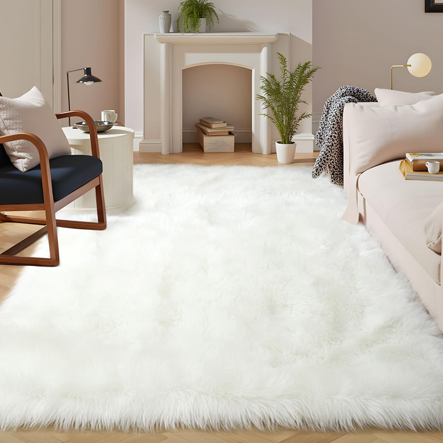 Latepis White Faux Fur Rug 8x10, Faux Fur Sheepskin Rug for Living Room, Fluffy Washable Fuzzy Ru... | Amazon (US)