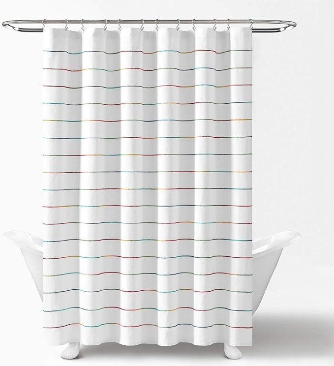 Lush Decor Ombre Stripe Yarn Dyed Cotton Shower Curtain, 72" W x 72" L, Rainbow - Fabric Shower C... | Amazon (US)