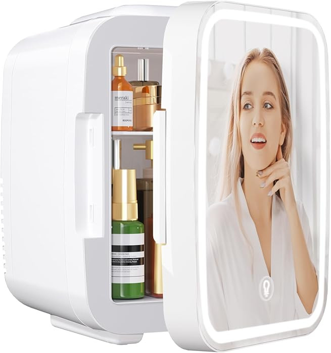 Skincare Fridge Mini Fridge for Bedroom with Dimmable LED Mirror, 4Liter/6 Cans Cooler and Warmer... | Amazon (US)