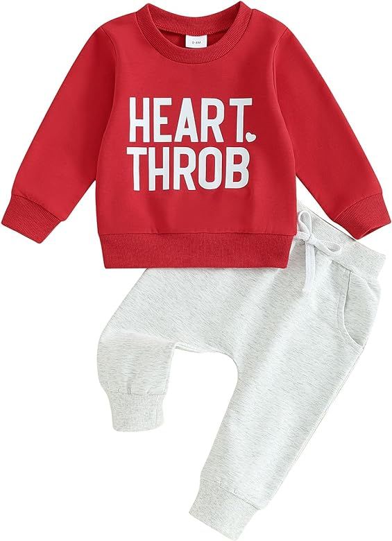 Wrrkayly Toddler Baby Girl Valentines Day Outfit Long Sleeve Letter Heart Sweatshirt Top Sweatpan... | Amazon (US)