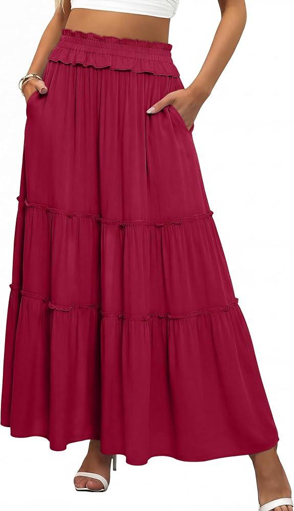 ANRABESS Womens Maxi Skirt Flowy Swing Ruffle Tiered Elastic High Waist Long Skirts 2026 Summer C... | Amazon (US)