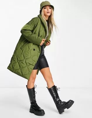 Violet Romance quilted double breasted coat in khaki | ASOS (Global)