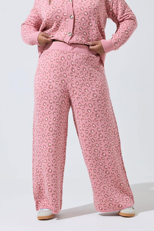 LIMITED COLLECTION Plus Size Pink Leopard Print Wide Leg Trousers | Yours Clothing UK