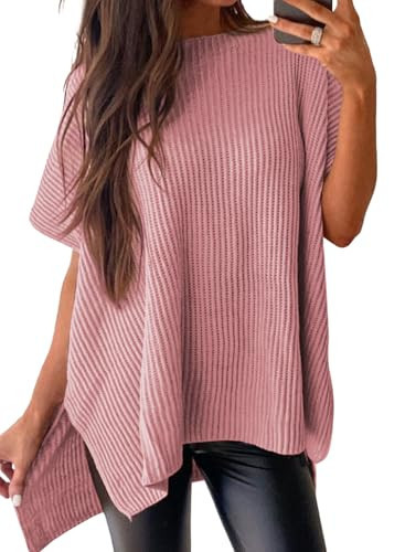 SHEWIN Sweaters for Women Crew Neck Short Sleeve Sweater Casual Tunic Tops Lightweight Overszied Tshirts for Women Pullover Womens Summer Tops Fall Spring Outfits 2026 Light Pink Small | Amazon (US)