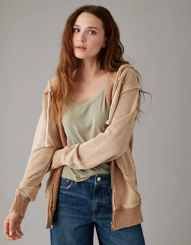 AE Oversized Washed Zip-Up Hoodie | American Eagle Outfitters (US & CA)