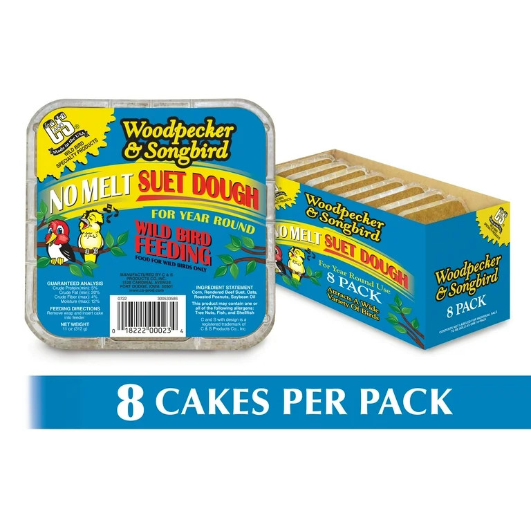 C & S Products No- Melt Suet Dough Woodpecker & Songbird Wild Bird Food, 10 oz- 8 Pack, Fresh | Walmart (US)