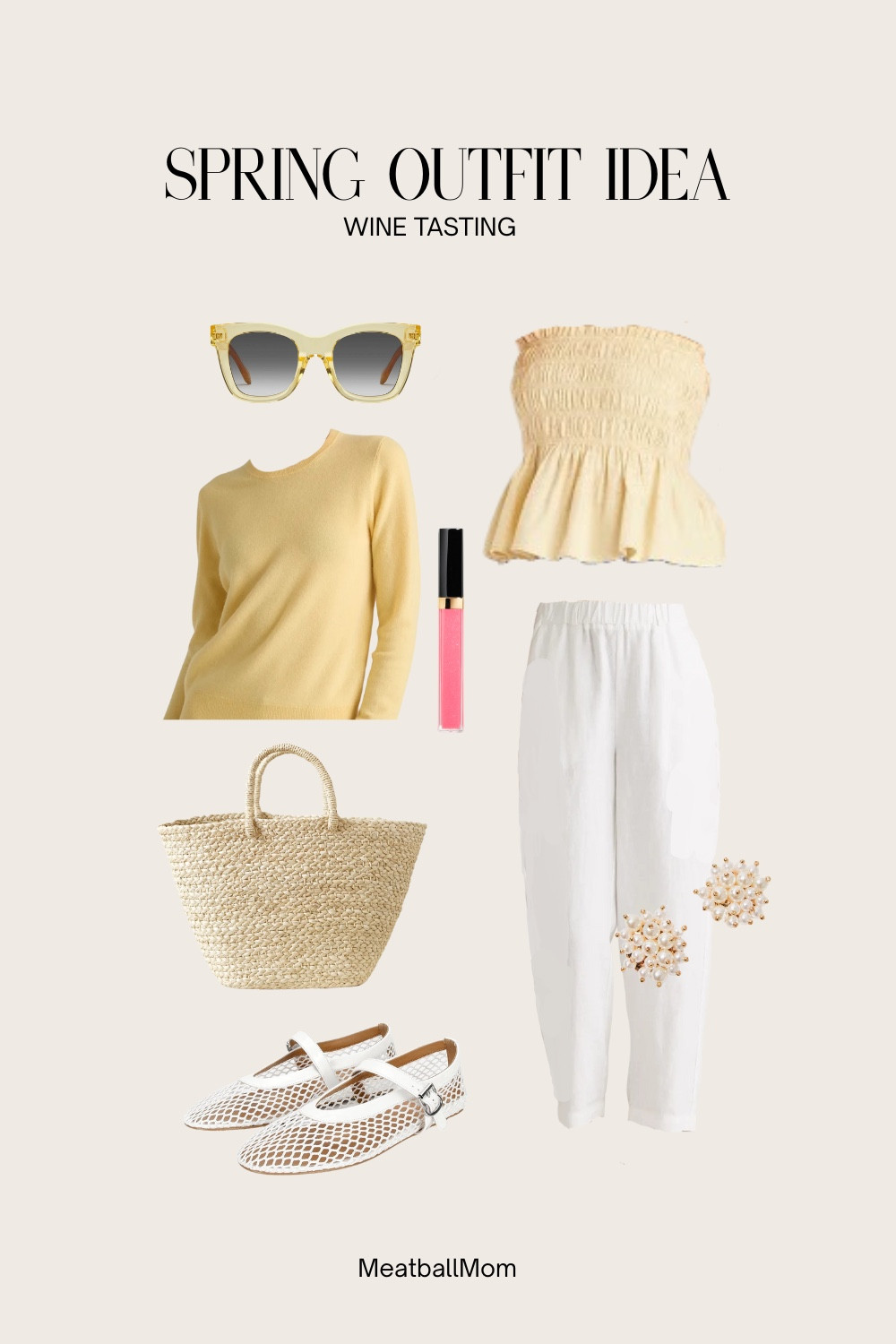 Spring Outfit Idea
This would be a cute Spring outfit to a winery or wine tasting, lunch or shopping outing. 

White Linen pants - size small and comfortable with elastic waistband

Yellow strapless peplum top - size small - has stretch 

Butter yellow cashmere sweater - size small

Mesh white flats - true to size

Yellow sunglasses, pearl cluster earrings, woven tote, pink Chanel lip gloss

Quince, cashmere, cashmere sweater, linen pants, mesh flats, woven tote, Nordstrom finds, Chanel lip gloss, Lilly Pulitzer, Spring Fashion, Butter Yelloww

Leave your questions below and don’t forget to follow for more!

#LTKFindsUnder50 #LTKStyleTip #LTKShoeCrush #LTKSeasonal #LTKItBag #LTKPetite #LTKBeauty #LTKOver40 #LTKFindsUnder100