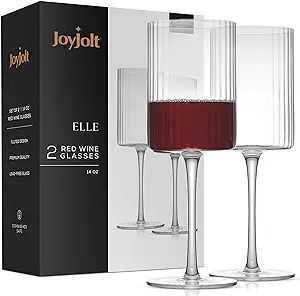 JoyJolt Fluted Wine Glasses – ELLE 17.5oz Red Set of 2 Big Long Stem Glasses. Unique, Stemmed G... | Amazon (US)