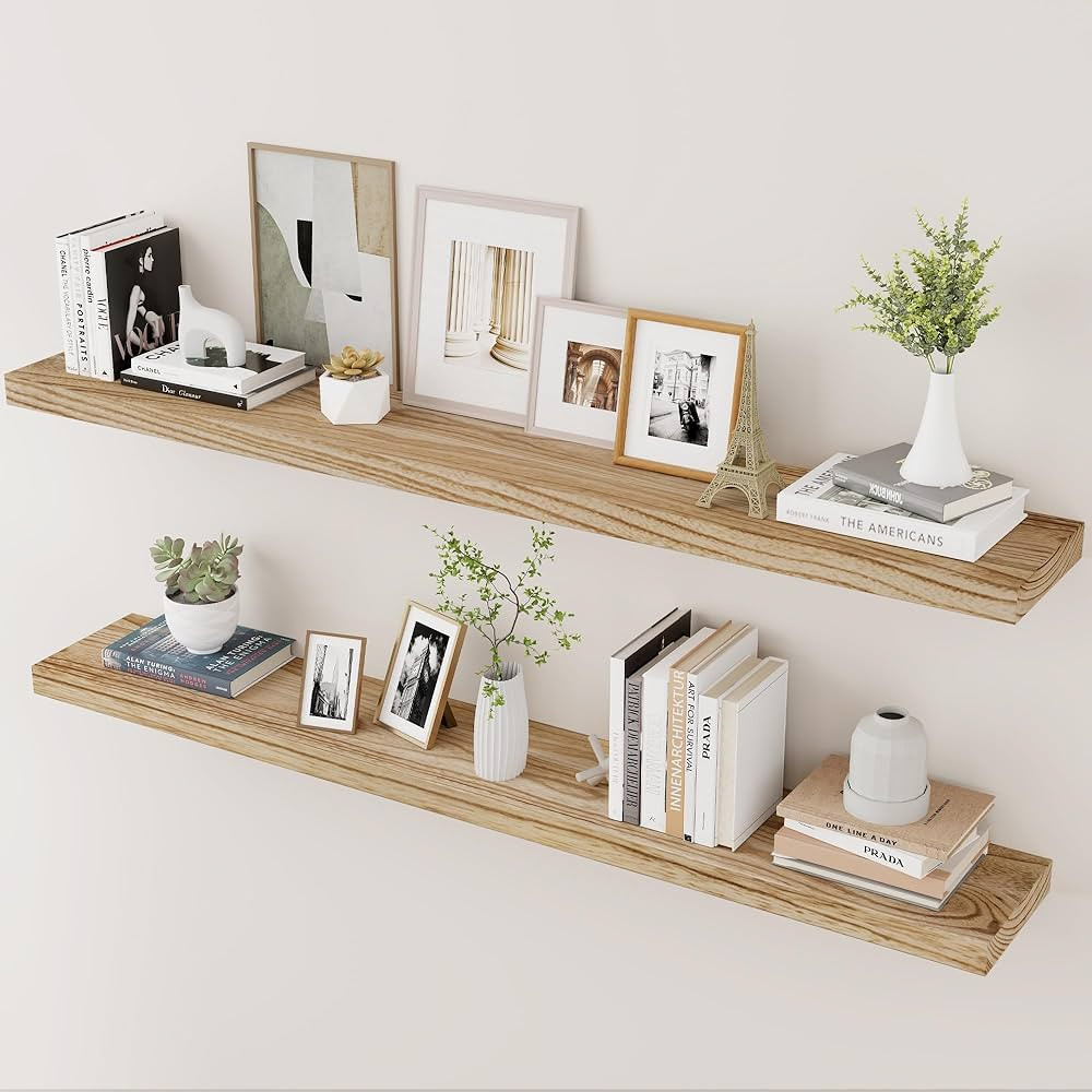 Floating Shelves, 48 Inch Wall Shelf Set of 2, Rustic Wood Shelves for Wall Storage, Fireplace Ma... | Amazon (US)