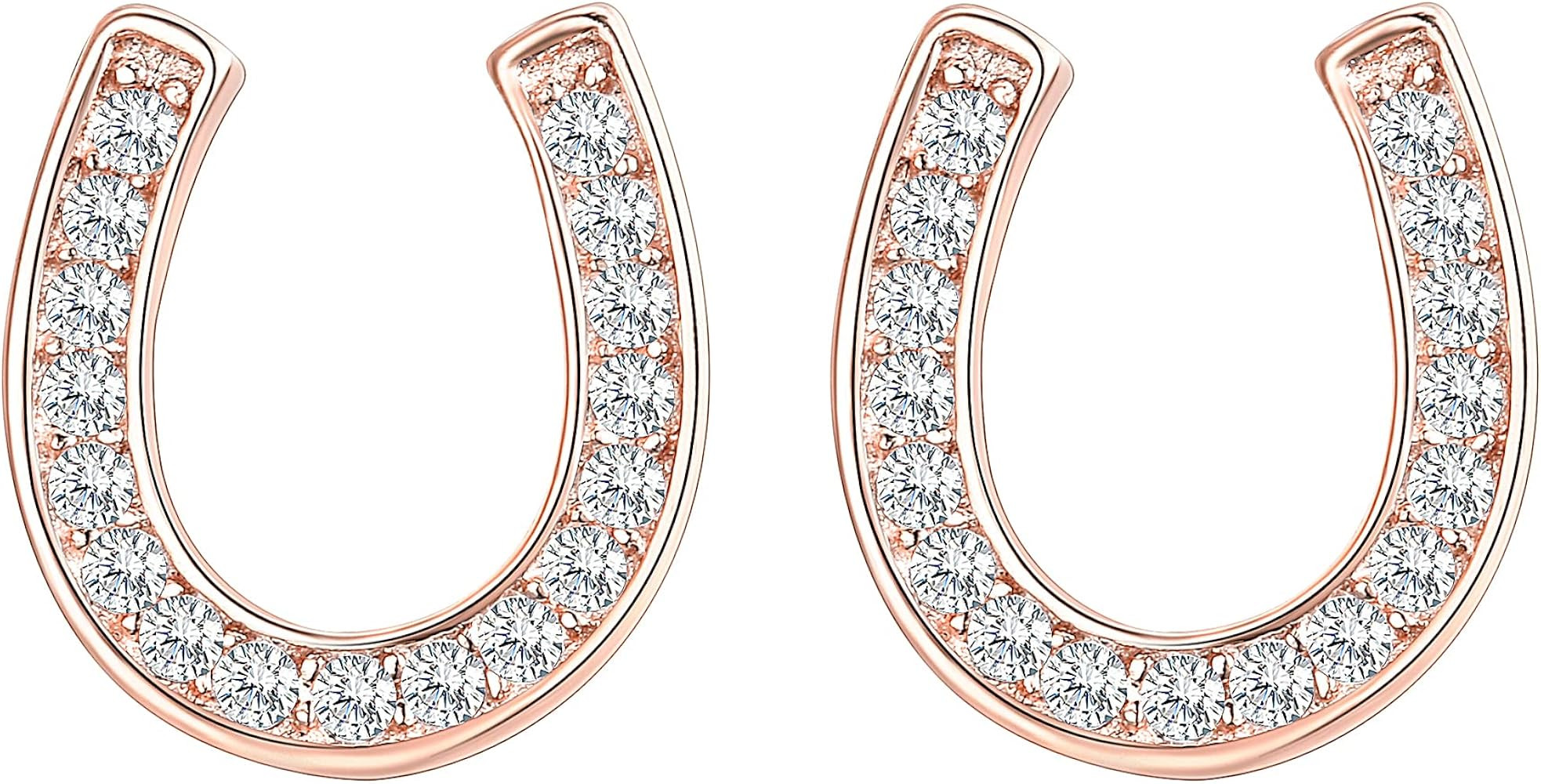 EVER FAITH 925 Sterling Silver Elegant Pave Cubic Zirconia Lucky Horseshoe Stud Earrings | Amazon (US)