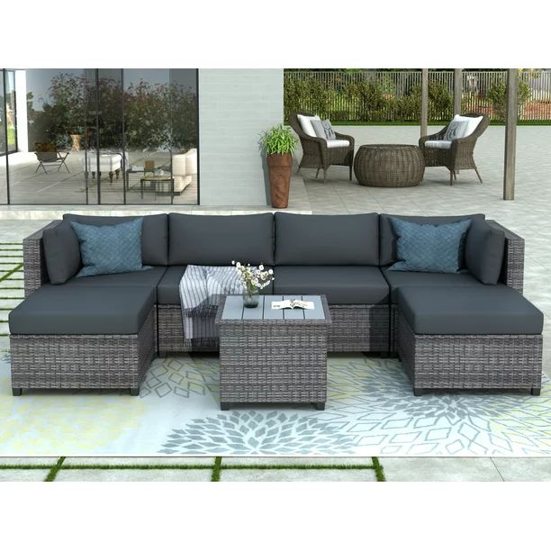 Clearance! Outdoor Patio Sectional Sofa Sets, SEGMART Newest 7 Pieces Wicker Furniture Set with S... | Walmart (US)