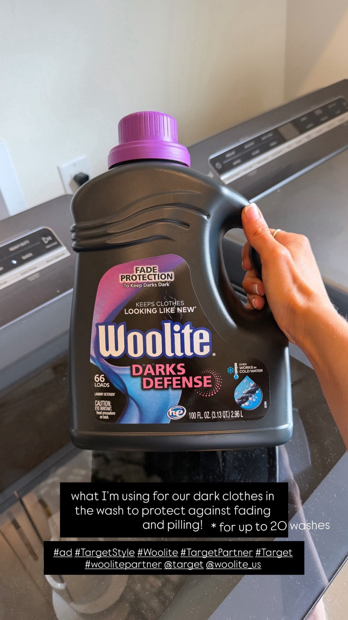 #ad Washing a load of darks and using our favorite @woolite_us Darks Defense!. It keeps our clothes from fading and pilling which is huge con with darker pieces. It protects against fading and pilling for up to 20 washes! You can find this laundry detergent at @target! #TargetStyle #Woolite #TargetPartner #Target #woolitepartner


