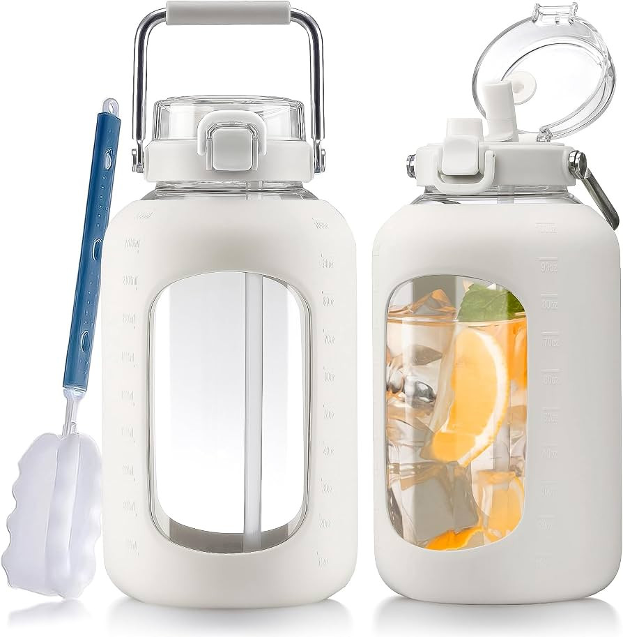 WINSA Large Glass Water Bottles with Stainless Steel Handle,100 oz Gallon Drinking Bottle with 2-... | Amazon (US)