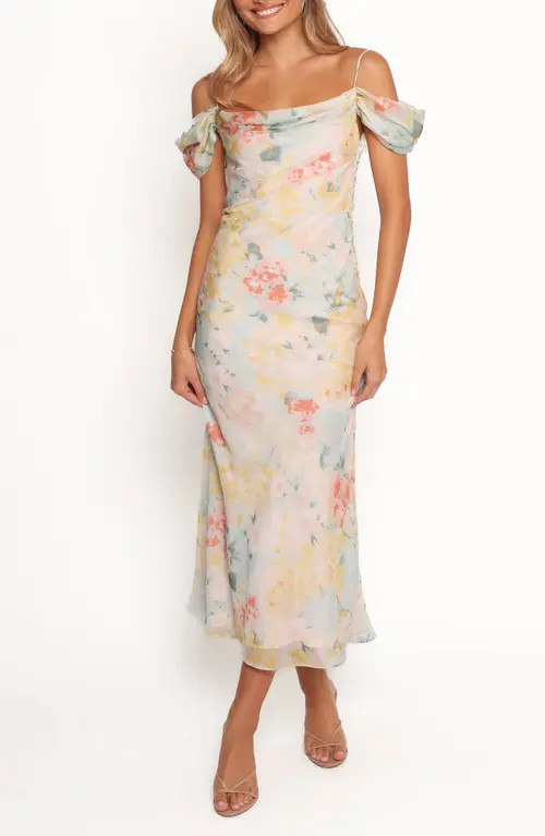 Petal & Pup Esther Floral Cold Shoulder Midi Dress in Yellow Multi at Nordstrom, Size X-Large | Nordstrom