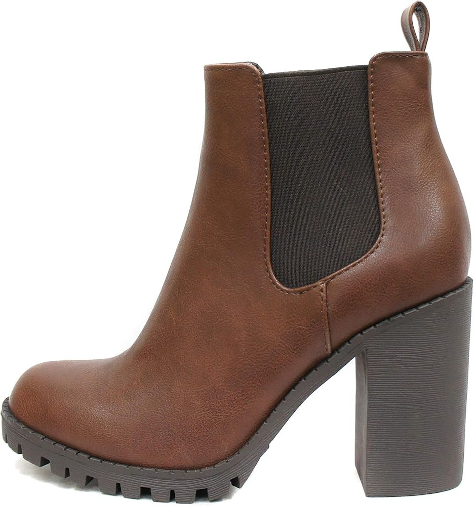 Soda Glove - Ankle Boot w/Lug Sole Elastic Gore and Chunky Heel | Amazon (US)