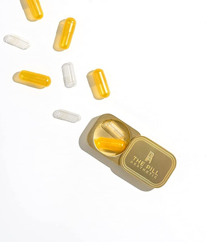 Gold Aesthetic Metal Pill Case Social Media Approved- for Home, Work, Nightstand, Travel, Diaper ... | Amazon (US)