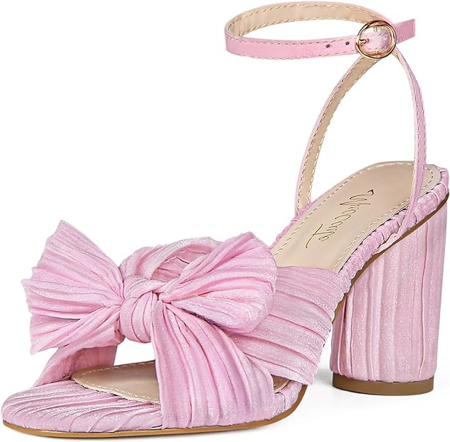 MUCCCUTE Women's Bow Knot Heeled Sandals Ankle Buckle Strap Chunky Heeled Open-toe Comfortable We... | Amazon (US)